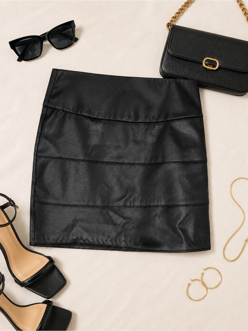 Have Black Faux Leather Mini Skirt - Sleek Band Detail